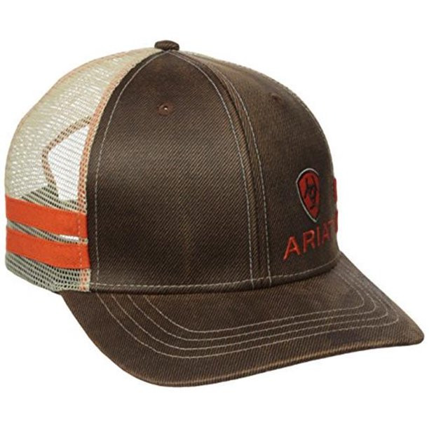 Ariat Men's Offset Logo Oilskin Side Stripe Mesh Back Snap Back Patch Cap Hats - Brown - 1595002
