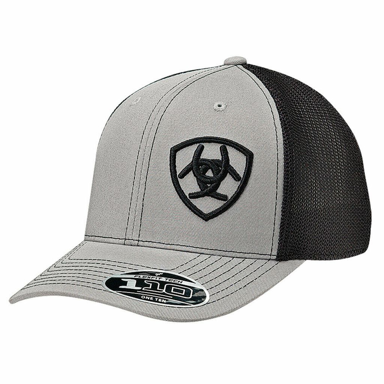 Ariat Men's Grey Contrasting Shield Baseball Cap Flexfit Mesh Back Snapback  Patch Cap Hats - 1597706