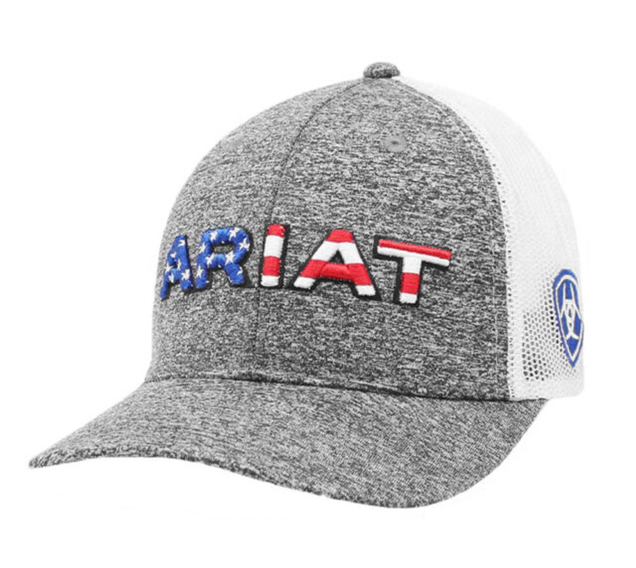 Ariat Men's Hat Baseball Cap Mesh Snapback Embroidery USA Flag Logo Grey -  A300009406
