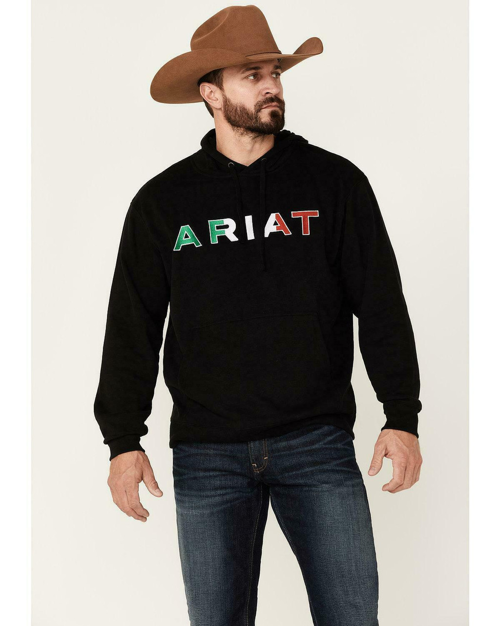 Ariat Men's Mexico Flag Logo Pullover Long Sleeve Hoodie Black - 10038962