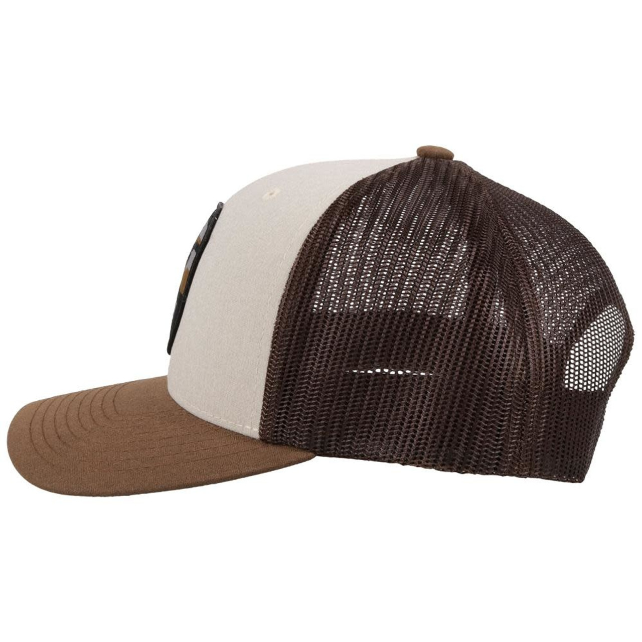 brown and cream trucker hat