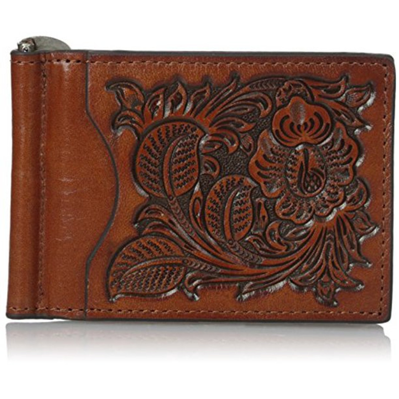 Nocona Western Tooled Leather Bill Fold Money Clip Wallet - N5438808