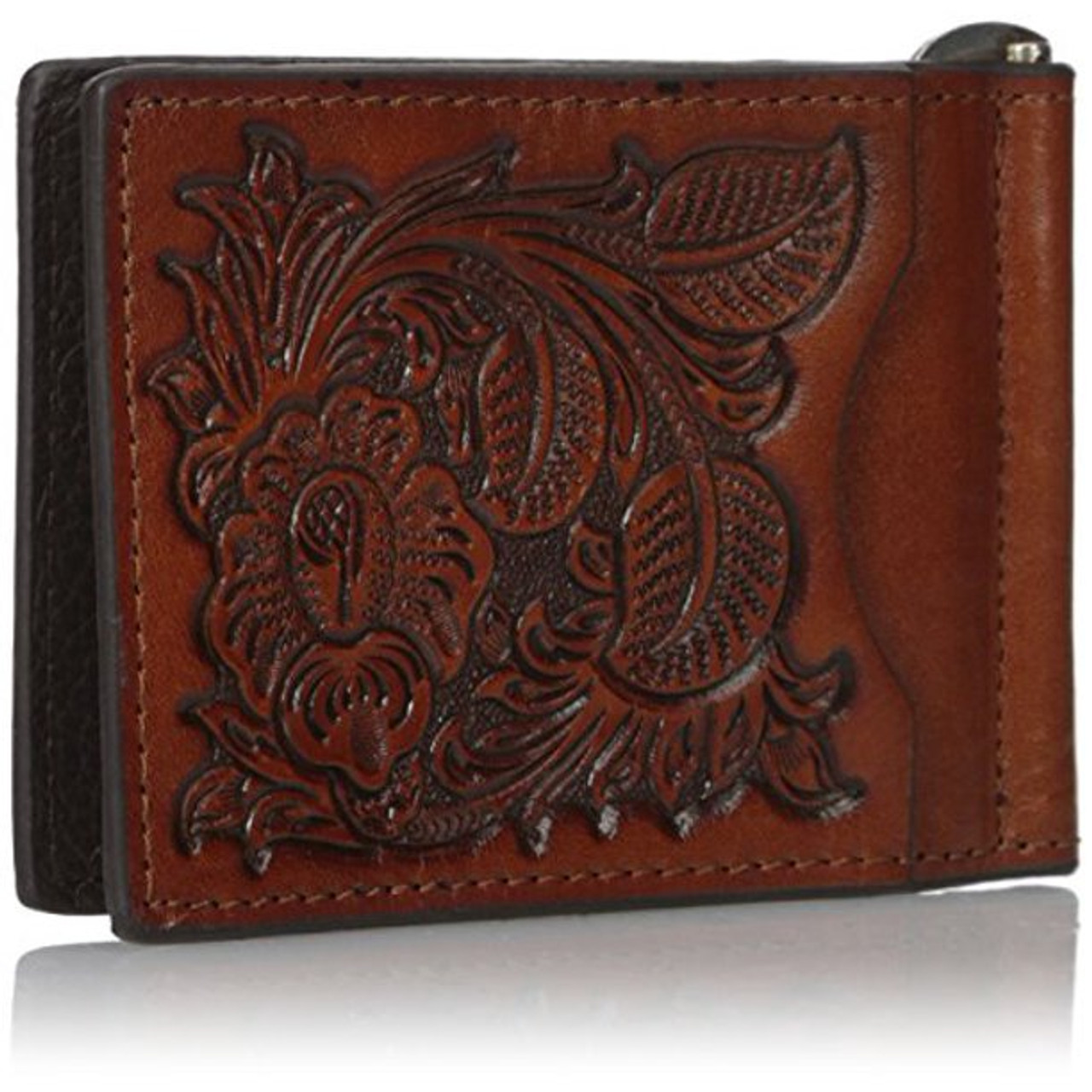 Men's Leather Billfold Money Clip Snap Wallet - Houndstooth Smoke