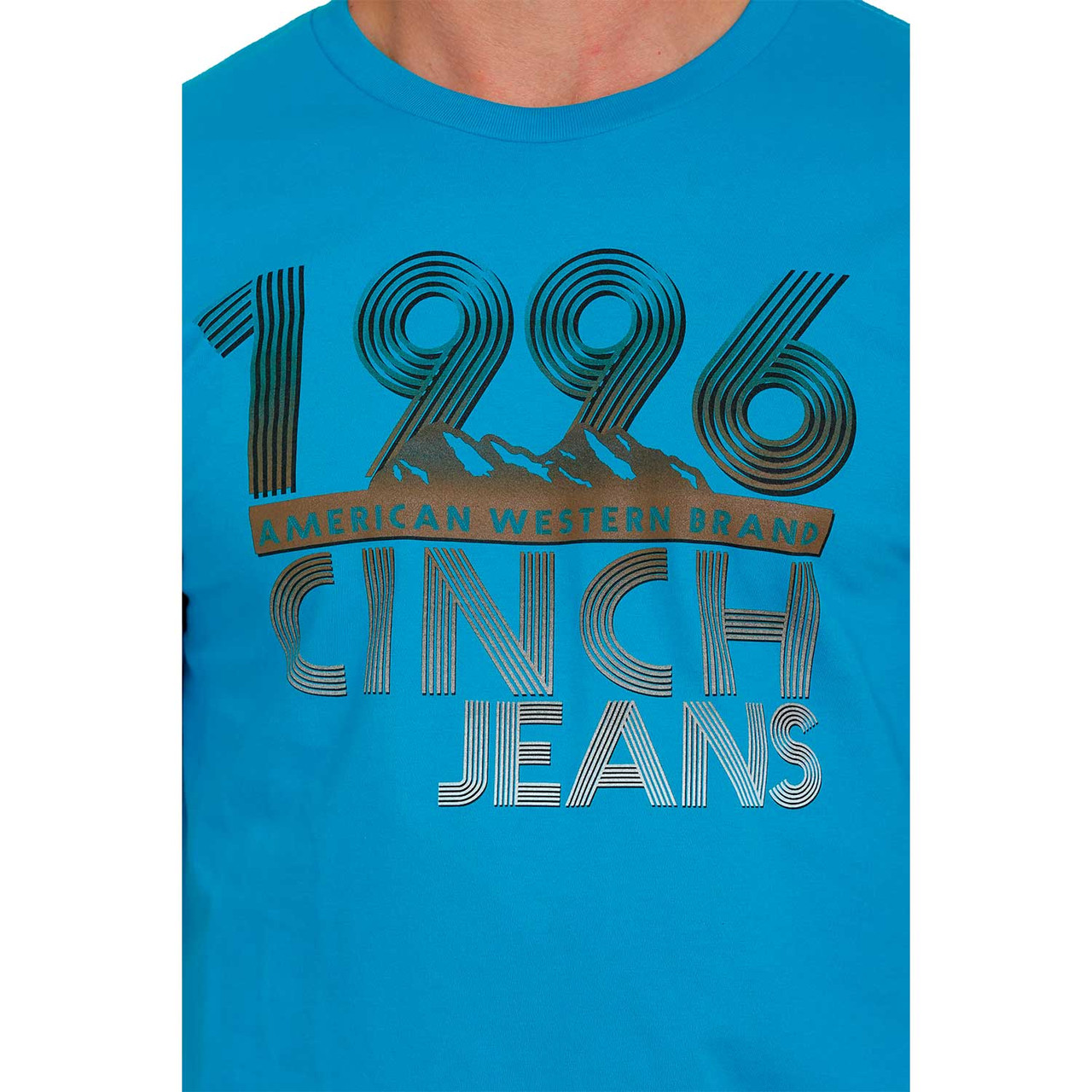 Cinch Men\'s Large Retro Logo Graphic Playera Azul Western Crew Neck Short  Sleeve T-Shirt Tee - MTT1690480