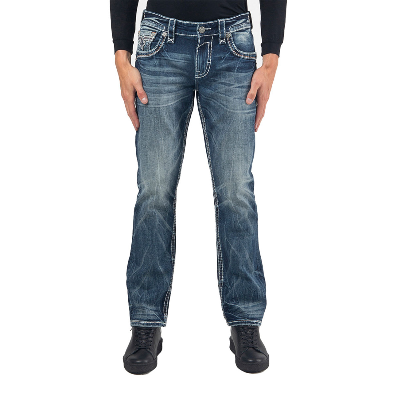 Rock Revival Men's Rey J203r Straight Jeans - Stylish Western Black Wash  Bottoms