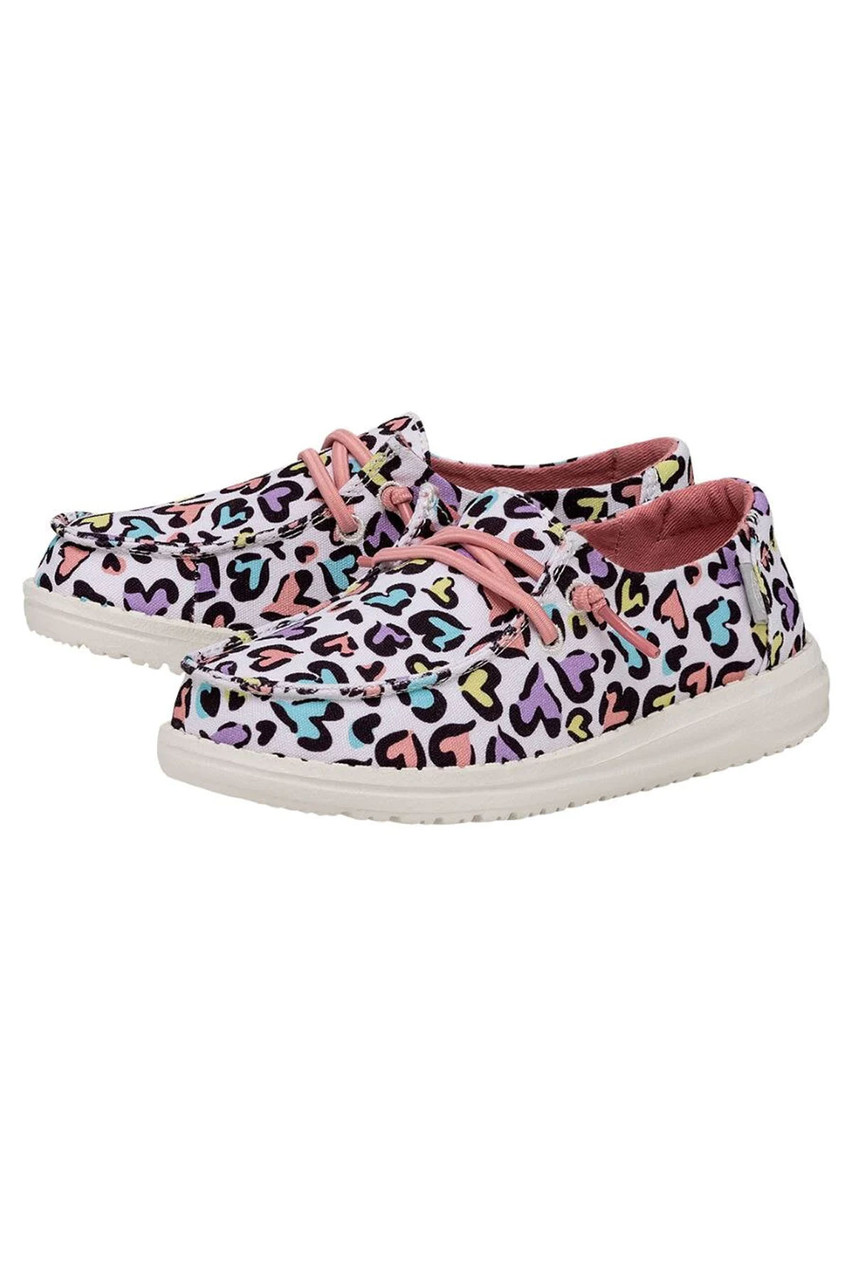 Heydude Womens Hey Dude Wendy Leopard Shoes Big Girl Hey Dude Wendy Slip On Loafer In White Leopard Lucky Shoes