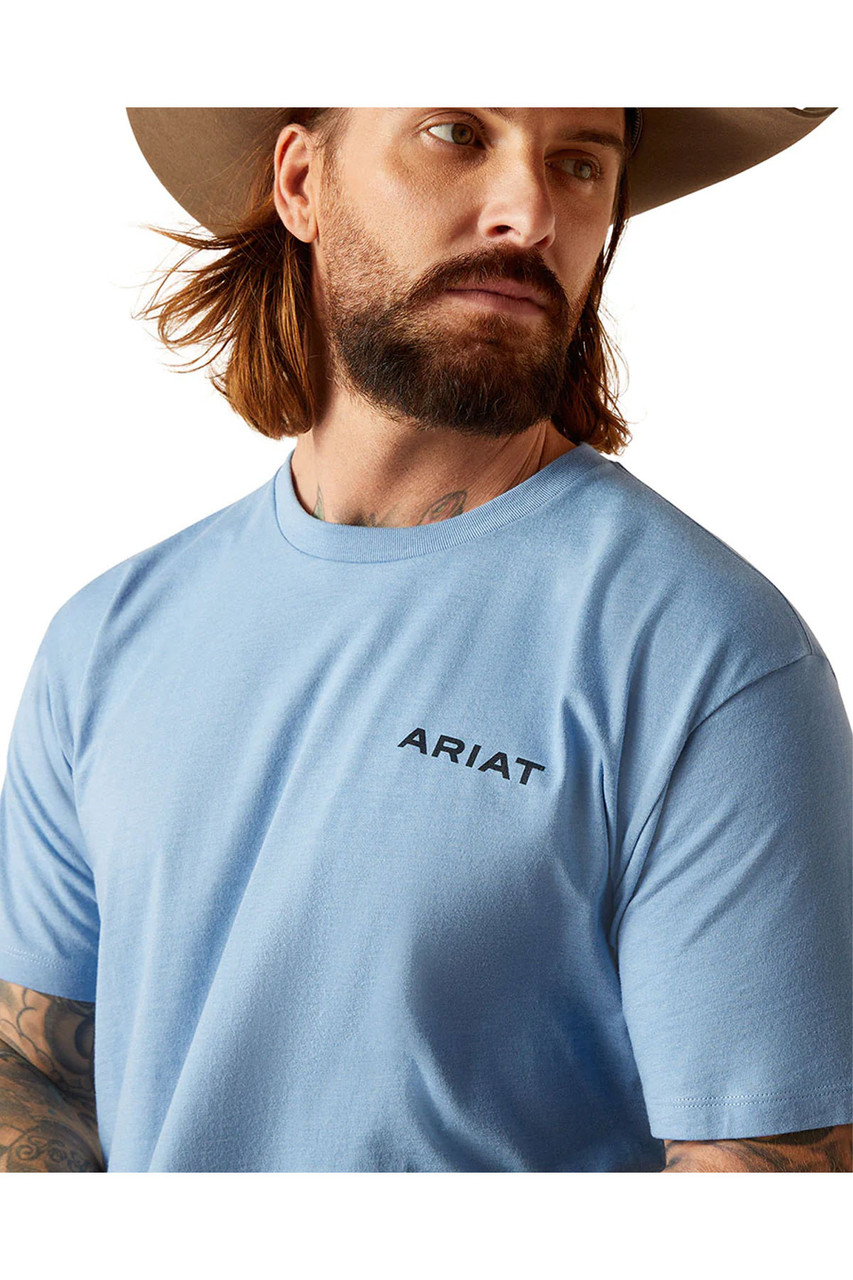 Ariat Tshirt Men's Wheat Flag Light Blue Heather Short Sleeve Tee - 10047894