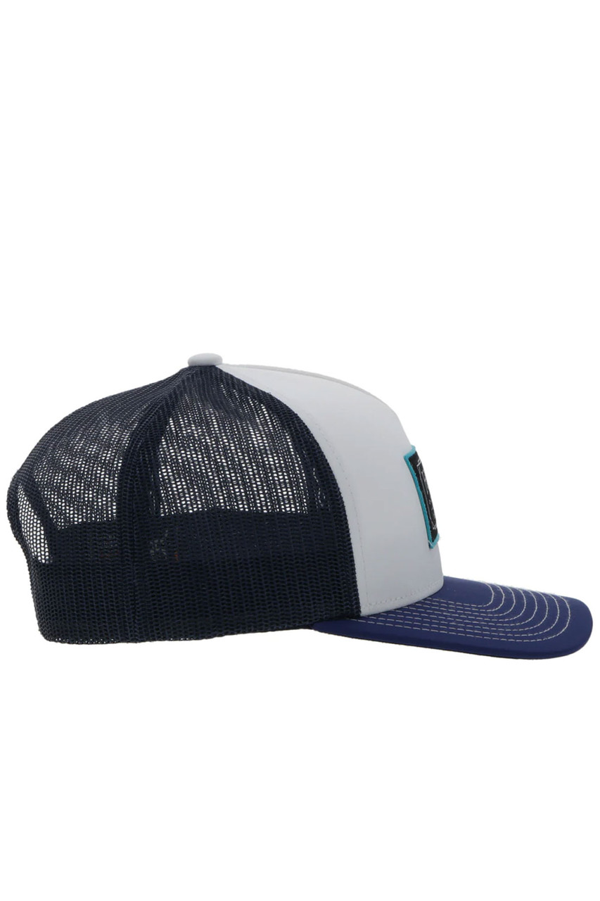 Hooey Hats Unisex Doc Trucker Hat White & Navy Mesh Back Snapback Patch Cap  - 2302T-WHNV