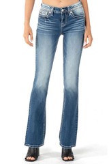 Miss Me Women's Mid-Rise Longhorn Boot Cut Straight Denim Jean - M3857B