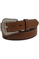 Ariat Men's Basket Weave Tab Round Concho Leather Belt - A1038302