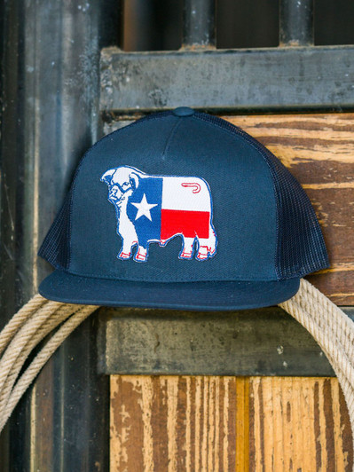 Lazy J Ranch Wear Navy & Navy 4" Texas Flag Bull Cap Hat - NVYNVY4TEX