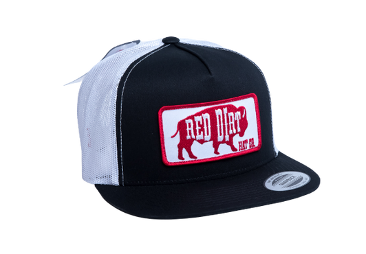 Red Dirt Hat Co. Black and White with Red Original Buffalo Logo Patch Mesh Cap