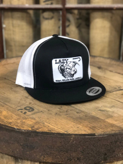 Lazy J Ranch Wear Black & White 4" Cattle Headquarters Cap Patch Hats - BLKWHT4WILL