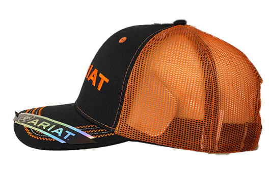 Ariat Black With Neon Orange Mesh Back Snapback Patch Cap Hats - 15160276