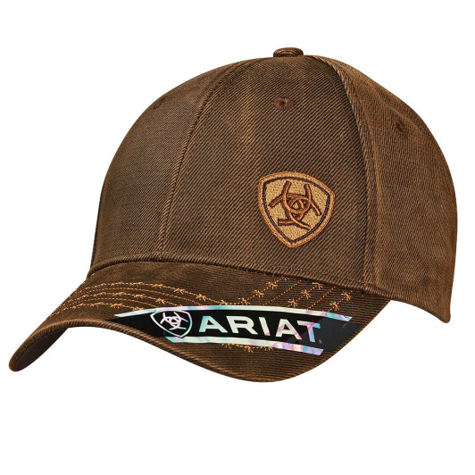 Ariat Men's Barbed Wire Oil Skin Offset Logo Brown Baseball Cap Snapback Patch Hats - 1518002