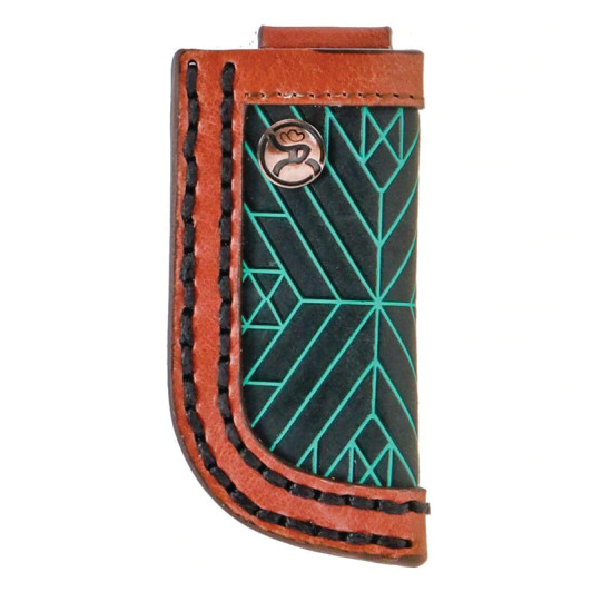 Hooey "Neon Moon" Roughy Knife Sheath Black/Brown/Turquoise W/Aztec - RKS001-BKTQ