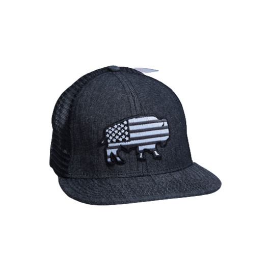 Red Dirt Hat Co. Men's USA Buffalo Black Denim Mesh Back Snapback Patch Cap Hats - RDHC4