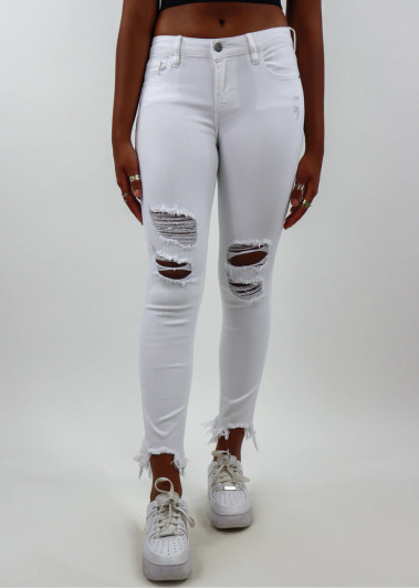 Hidden Women's Amelia Uneven Hem Skinny White Denim Jeans - HD75100-WHT1 - 27"