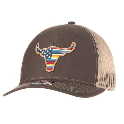 Ariat Men's R112 Serape Bull Usa Flagbull Mesh Back Snapback Patch Cap Hats - A300046002