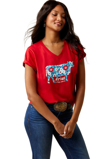 Ariat Women's Flower Cow Short Sleeve T-Shirt Tee - 10045086