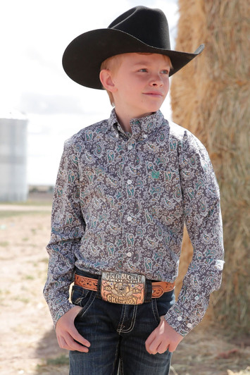 Cinch Youth Match Dad Paisley Print Long Sleeve Shirt Jacket - MTW7060317