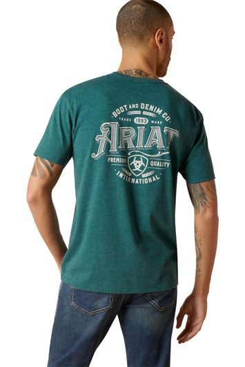 Ariat Men's Western Wheat Dark Teal Heather Short Sleeve T-Shirt Tee - 10047612