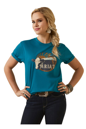 Ariat Women's Heartland Deep Lagoon Short Sleeve T-Shirt Tee - 10046317