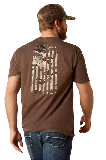 Ariat Men's Tonal Flag Brown Heather Short Sleeve T-Shirt Tee - 10047589