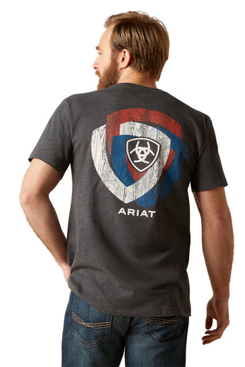 Ariat Men's Wooden Badge Charcoal Heather Short Sleeve T-Shirt Tee - 10047646