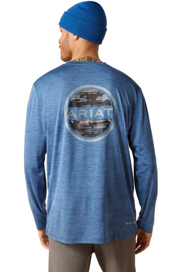 Ariat Men's Charger Camo Circle Deep Space Heather Long Sleeve T-Shirt Tee - 10046423