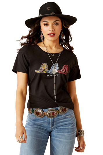 Ariat Women's Pop Boots Black Short Sleeve T-Shirt Tee - 10047642