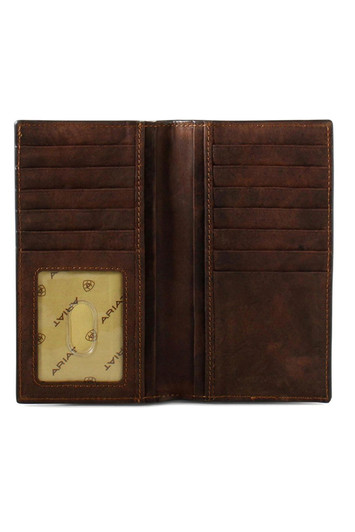 Ariat Men's Rodeo Canvas Leather Logo Patch Brown Western Wallet Money Clip - A3551602