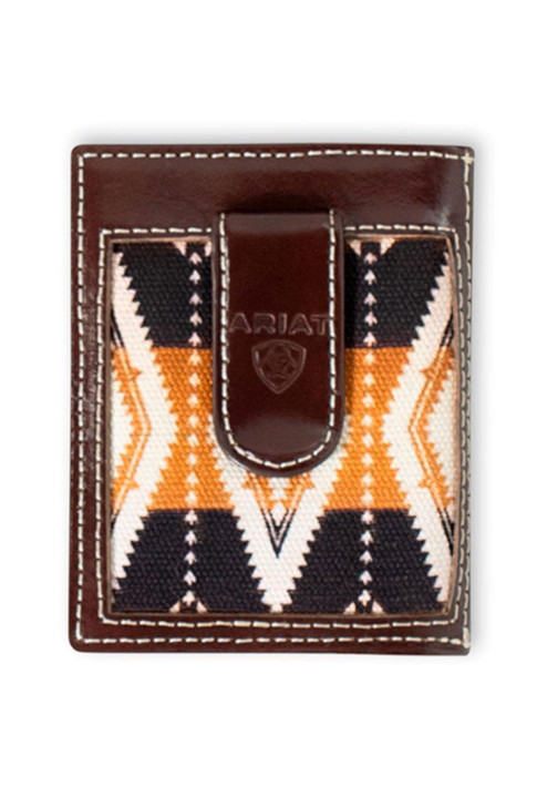 Ariat Wallet Men's Leather Logo Fabric Brown Money Clip - A3559602