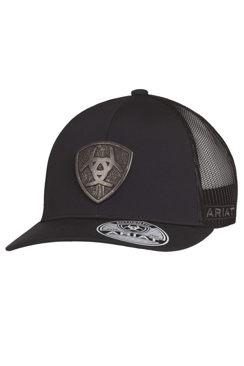 Ariat Unisex Metal Ariat Shield Black Mesh Back Snapback Patch Cap Hat