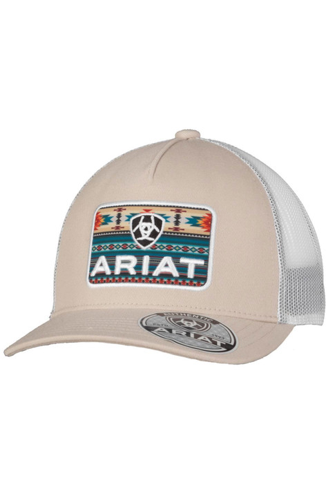 Ariat Unisex Rectangle Southwestern Beige Mesh Back Snapback Patch Cap Hat