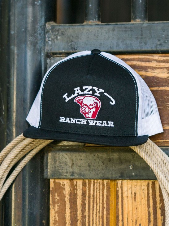 Lazy J Ranch Wear Black & White Embroidered Snapback Patch Cap Hat - BLKWHT4LJ