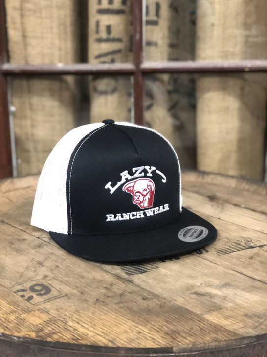 Lazy J Ranch Wear Black & White Embroidered Snapback Patch Cap Hat - BLKWHT4LJ
