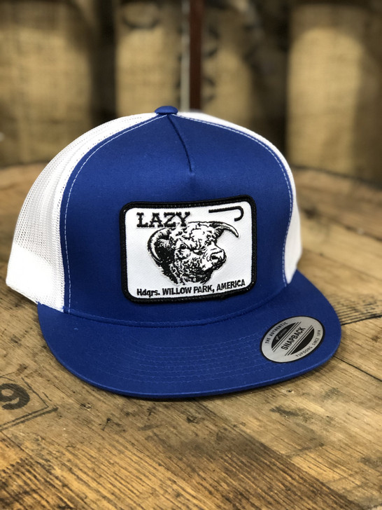 Lazy J Ranch Wear Royal Blue & White Cattle Headquarters Cap Hat - BLUEWHT4WILLOW