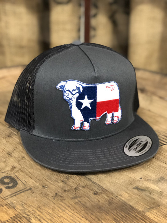 Lazy J Ranch Wear Gray & Gray 4" Texas Flag Bull Cap Hat - GRAY4TEX