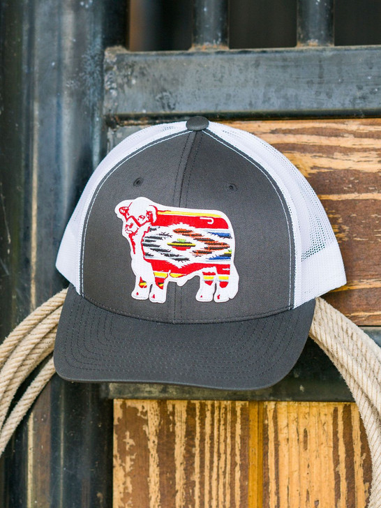 Lazy J Ranch Wear Grey & White 3.5" Serape Bull Cap Hat - GRYWHT3SER