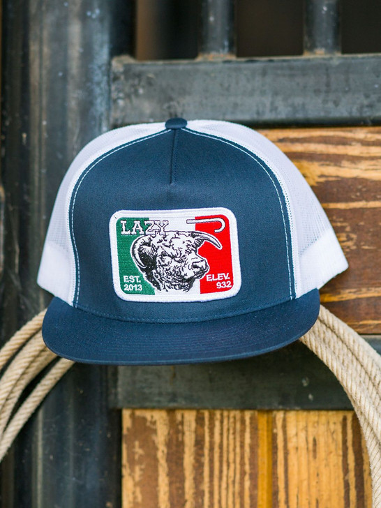 Lazy J Ranch Wear Navy & White 4" Mexico Bull Cap Hat - NAVWHT4MELEV