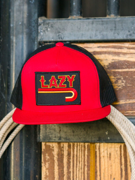 Lazy J Ranch Wear Red & Black 4" Fire J Cap Hat - REDBLK4FJ