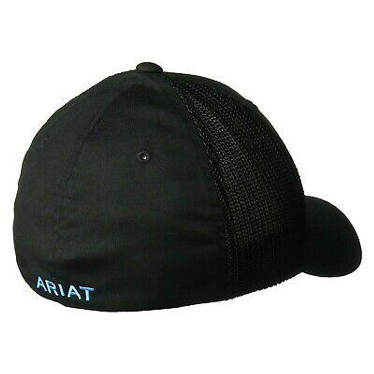 Ariat Men's Black with Turquoise Logo Mesh Side Flex Fit Baseball Patch Cap Hats - 1502301