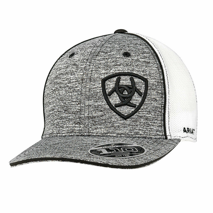 Ariat Men's Grey Heather Offset Logo Flexfit Mesh Back Snapback Ball Patch Cap Hats - 1504901