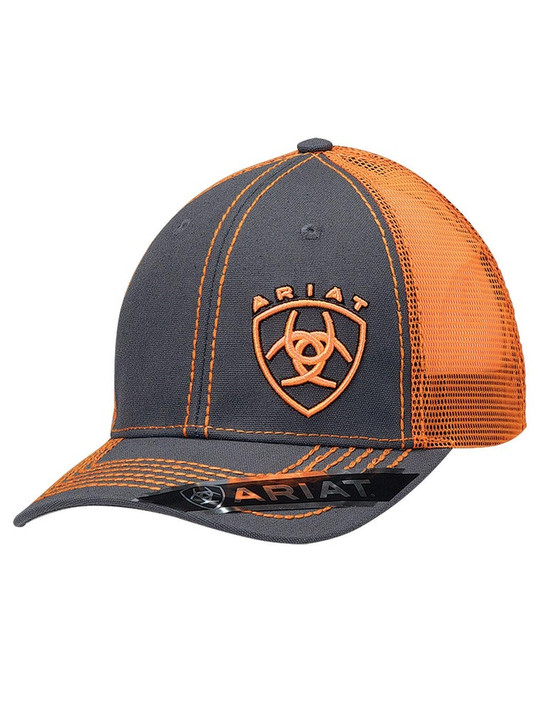 Ariat Men's Signature Logo Baseball Cap Shield Logo Mesh Snapback Orange Lime Patch Cap Hats - 1595126