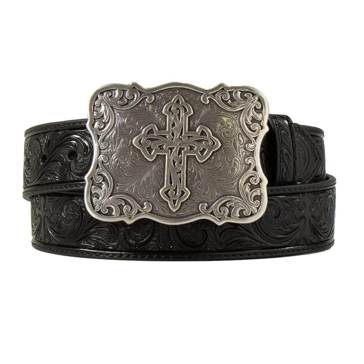Nocona Women's Embossed Crossed Striped Black Belt
