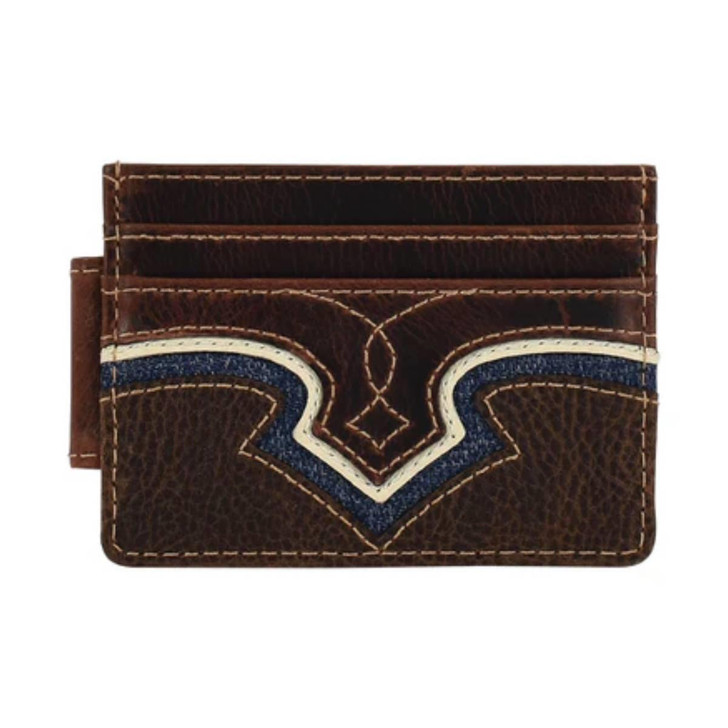 Justin Men's Leather Slim Card Brown Wallet Money Clip