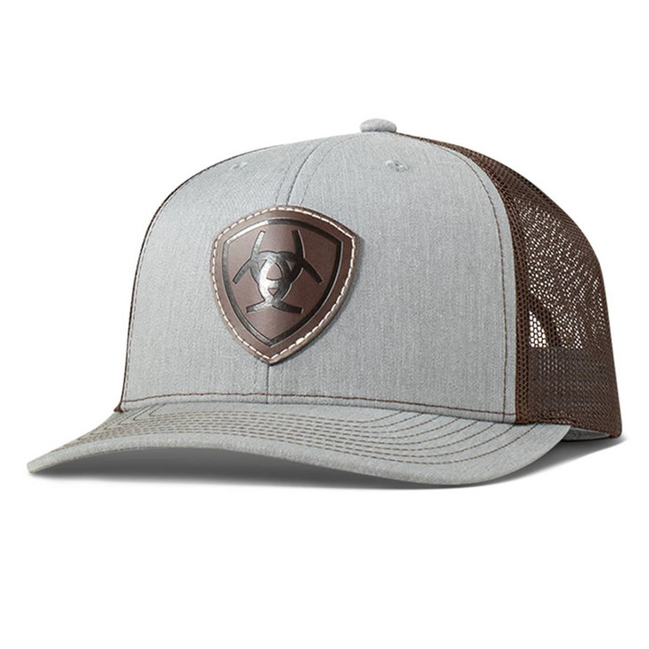 Ariat Unisex Faux Leather Light Grey Mesh Back Snapback Patch Cap Hat