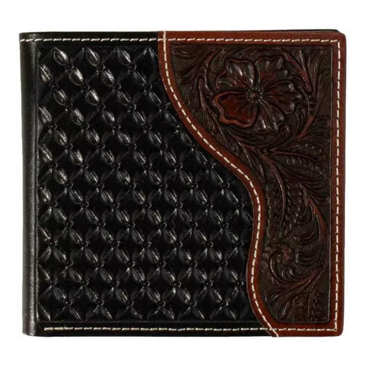 Nocona Men's Bifold Leather Floral Brown Wallet Money Clip