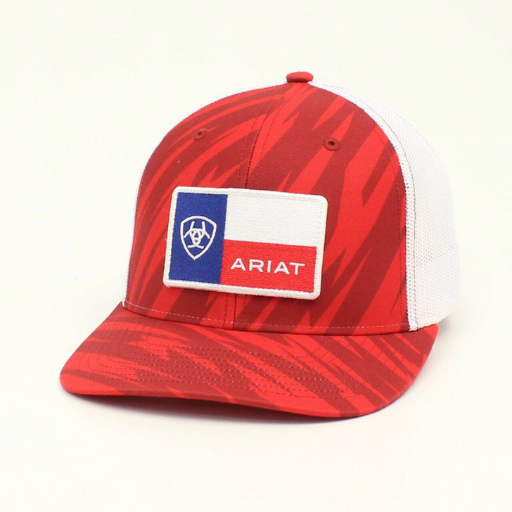 Ariat Men's Baseball Cap Mesh Snap Logo Flag  Snapback Patch Cap Hats - Zig Zag Red - A300017204